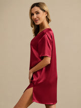 [Mörkröd] SilkSilky-SE Half Sleeve V Neck Nattlinne 003