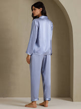[Stålblå] SilkSilky-SE Long Sleeve Lapel Collar Dam Pyjama 002