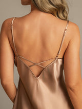 [Brun] SilkSilky-SE Spaghetti Strap V Neck Nattlinne 005