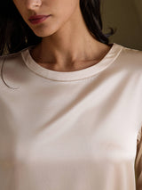 [Beige] SilkSilky-SE 3/4 Sleeve Round Neck Klänning 003