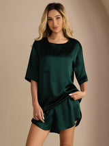 [Mörkgrön] SilkSilky-SE Short Sleeve Round Neck Dam Pyjama 001
