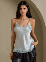[Gråblå] SilkSilky-SE Spaghetti Strap V Neck Cami Toppar 003