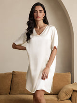 [Beige] SilkSilky-SE Half Sleeve V Neck Nattlinne 001
