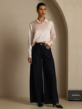 [Ljusrosa] SilkSilky-SE Long Sleeve Lapel Collar Damskjorta 006