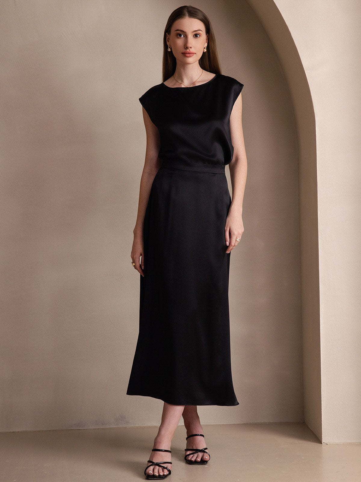 [Svart] SilkSilky-SE 19Momme Silke Skirt 005