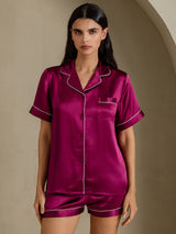 [Fuchsia] SilkSilky-SE Short Sleeve Lapel Collar Dam Pyjama 006
