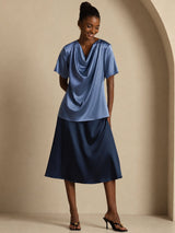 [Äkta Petrol] SilkSilky-SE Short Sleeve Cowl Neck Damblusar 006