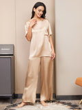 SilkSilky SE Rent Silke Kort Ärm Womens Pajamas Champagne 001