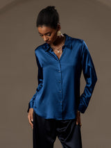 [Kungsblått] SilkSilky-SE Long Sleeve Lapel Collar Damskjorta 005
