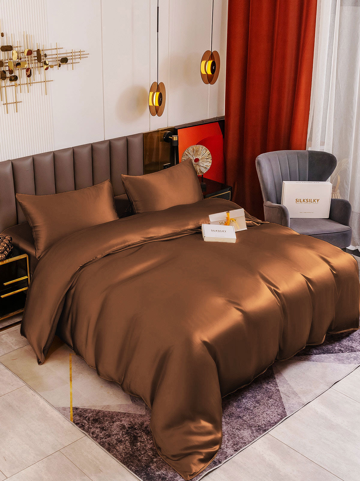 SilkSilky SE 19Momme Rent Silke Bedding Set Kaffe 002