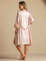 [Rosa] SilkSilky-SE 3/4 Sleeve V Neck Dam Nattlinne&Morgonrock Set 002