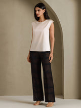 [Beige] SilkSilky-SE Cap Sleeve Round Neck Dam T-Shirt 007
