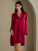 [Vin] SilkSilky-SE Long Sleeve Lapel Collar Dam Sömnskjorta 001