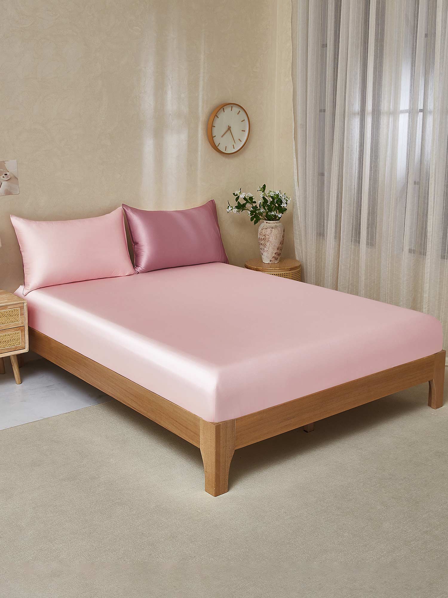 [BlekMauve+Ljusrosa] SilkSilky-SE 25Momme Rent Silke Bedding Set 001,