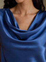 [Äkta Petrol] SilkSilky-SE Cap Sleeve Cowl Neck Dam T-Shirt 004