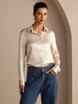 [Risbeige] SilkSilky-SE Long Sleeve Lapel Collar Damskjorta 004