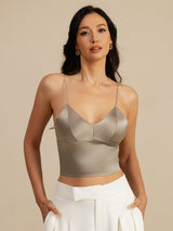 [Kaki] SilkSilky-SE Spaghetti Strap V Neck Cami Toppar 001