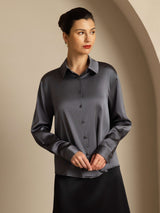 [Mörkgrå] SilkSilky-SE Long Sleeve Lapel Collar Damskjorta 007
