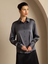 [Mörkgrå] SilkSilky-SE Long Sleeve Lapel Collar Damskjorta 007