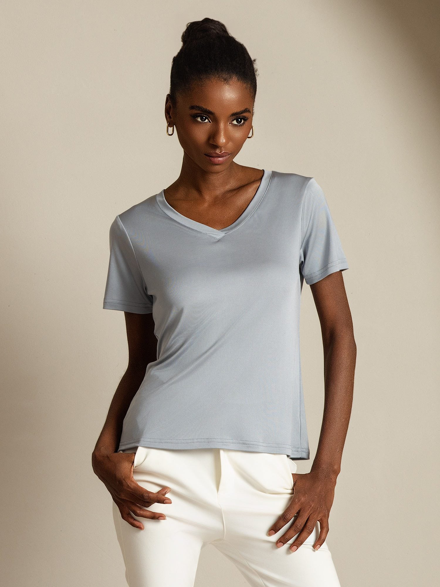 [Ljusgrå] SilkSilky-SE Rent Silke Womens T-Shirt 001