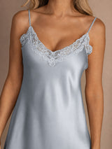[Gråblå] SilkSilky-SE Spaghetti Strap V Neck Nattlinne 004