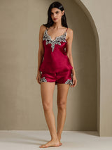 [Vin] SilkSilky-SE Spaghetti Strap V Neck Camisole Set 006