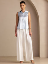 [Ljusblå] SilkSilky-SE Sleeveless Lapel Collar Damskjorta 006