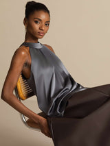[Mörkgrå] SilkSilky-SE Sleeveless Halter Dam T-Shirt 006