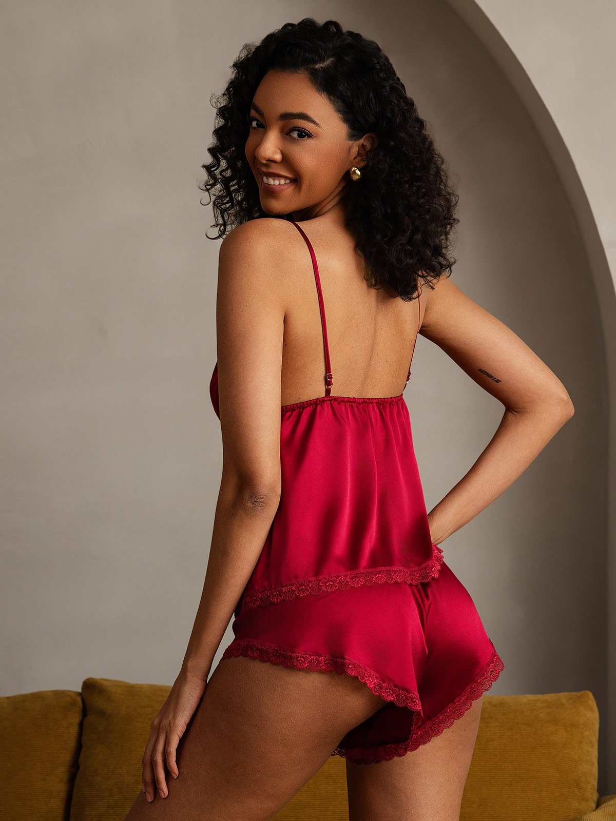 SilkSilky-SE 19Momme Silke V-Hals Camisole Set Vin 002