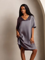 [Lila Grå] SilkSilky-SE Half Sleeve V Neck Nattlinne 004
