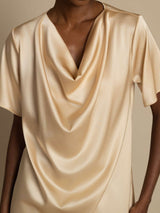 [Champagne] SilkSilky-SE Short Sleeve Cowl Neck Damblusar 004