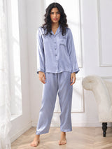[Stålblå] SilkSilky-SE Long Sleeve Lapel Collar Dam Pyjama 005