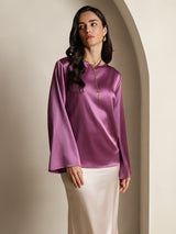 [Mörklila] SilkSilky-SE Long Sleeve Boat Neck Blus 005