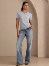 [Gråblå] SilkSilky-SE Short Sleeve V Neck Dam T-Shirt 007