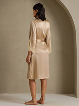 [Champagne] SilkSilky-SE 3/4 Sleeve V Neck Dam Nattlinne&Morgonrock Set 002