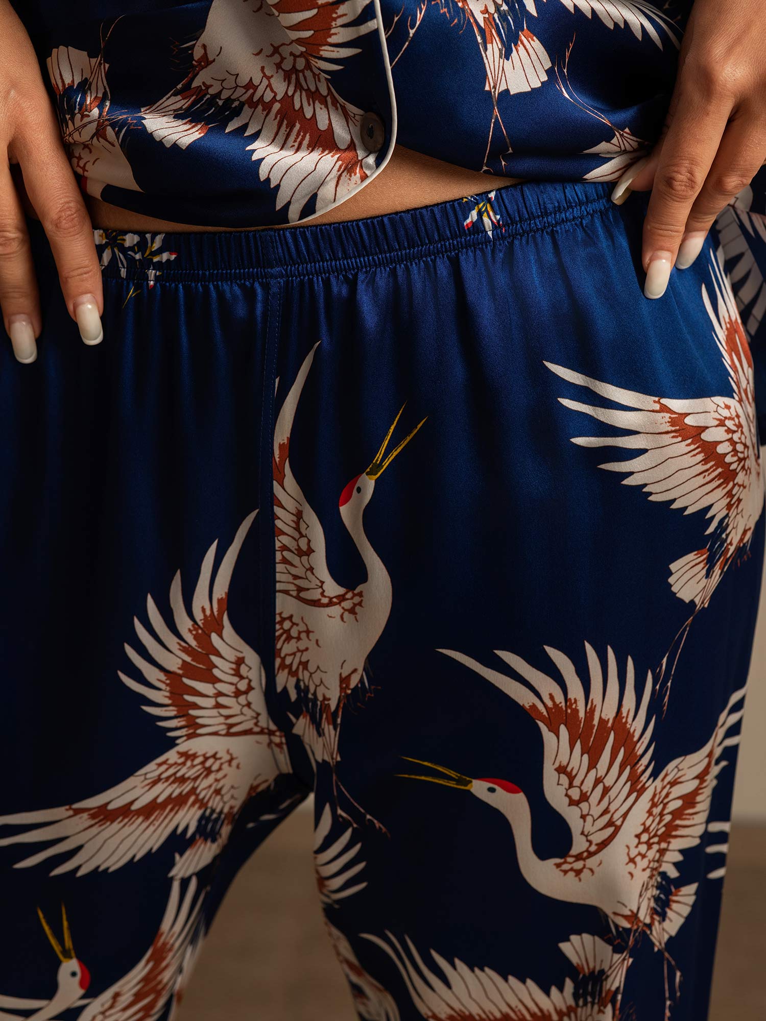 [Mörkblå] SilkSilky-SE 19Momme Rent Silke Womens Pajamas 010,