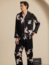 [Svart] SilkSilky-SE Long Sleeve Lapel Collar Herr Pyjama 003