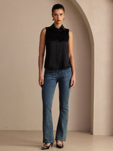 [Svart] SilkSilky-SE Sleeveless Lapel Collar Damskjorta 006