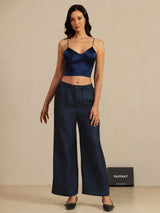 [Mörkblå] SilkSilky-SE Spaghetti Strap V Neck Cami Toppar 007