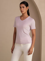 [Lavendel] SilkSilky-SE Short Sleeve V Neck Dam T-Shirt 003