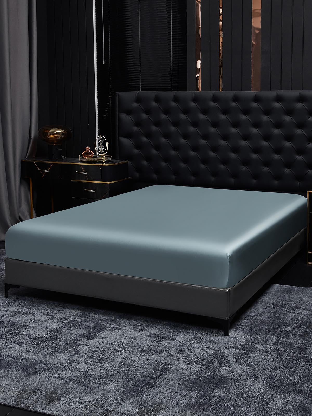 [Gråblå] SilkSilky-SE 22Momme Rent Silke Sheet 002,