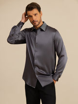 [Mörkgrå] SilkSilky-SE Long Sleeve Lapel Collar Herrskjorta 006