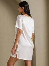 [Vit] SilkSilky-SE Half Sleeve V Neck Nattlinne 002