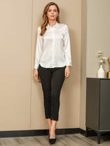 [Vit] SilkSilky-SE Long Sleeve Lapel Collar Damskjorta 005