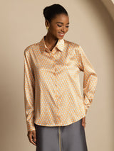 [Floral] SilkSilky-SE Long Sleeve Lapel Collar Damskjorta 001
