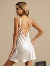 [Vit] SilkSilky-SE Spaghetti Strap V Neck Nattlinne 001