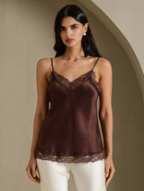 [Brun] SilkSilky-SE Spaghetti Strap V Neck Cami Toppar 001