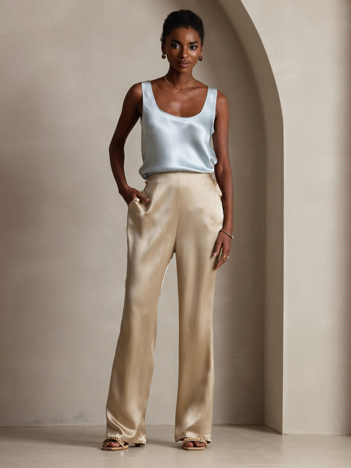 [Champagne] SilkSilky-SE 19Momme Silke Womens Pants 010
