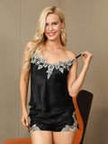 SilkSilky-SE Rent Silke Ärmlös V-Hals Camisole Set Svart 005