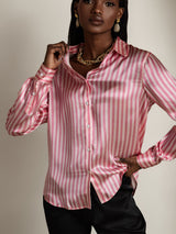 [Rosa Rand] SilkSilky-SE Long Sleeve Lapel Collar Damskjorta 003
